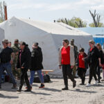 Civilians who left the area near the Azovstal steel plant in Mariupol at a temporary accommodation centre in the village of Bezimenne in the Donetsk region of Ukraine on May 1.