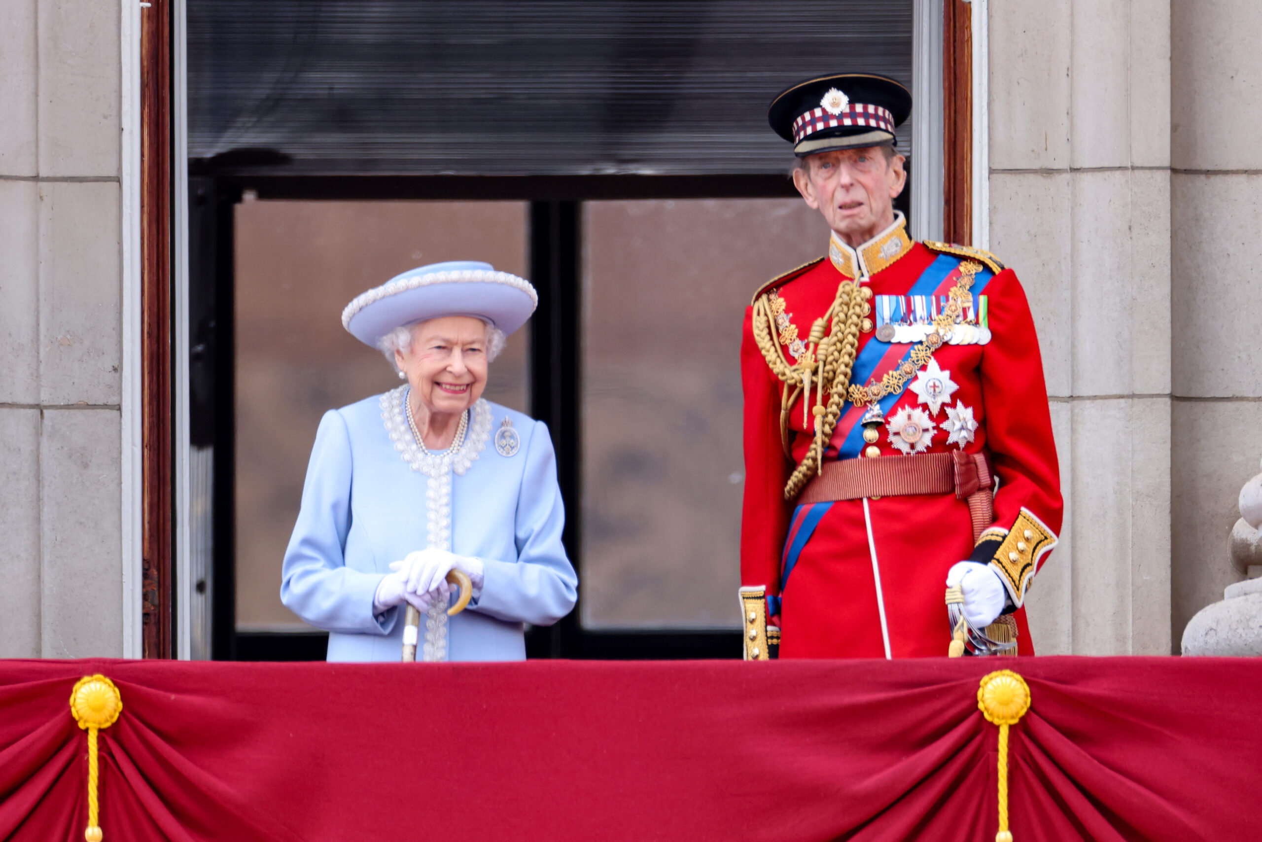 Who is Duke of Kent, next to the Queen on balcony at Trooping the Colour?