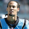 Robby Anderson, #11 of the Carolina Panthers, looks on before the game against the Miami Dolphins at Hard Rock Stadium on November 28, 2021 in Miami Gardens, Florida.